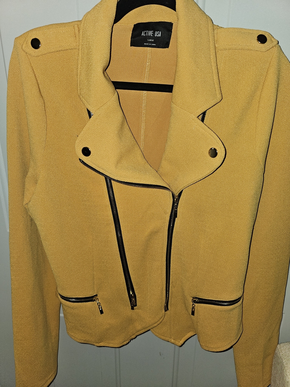 Active USA Women's Mustard Moto-Style Zip Jacket